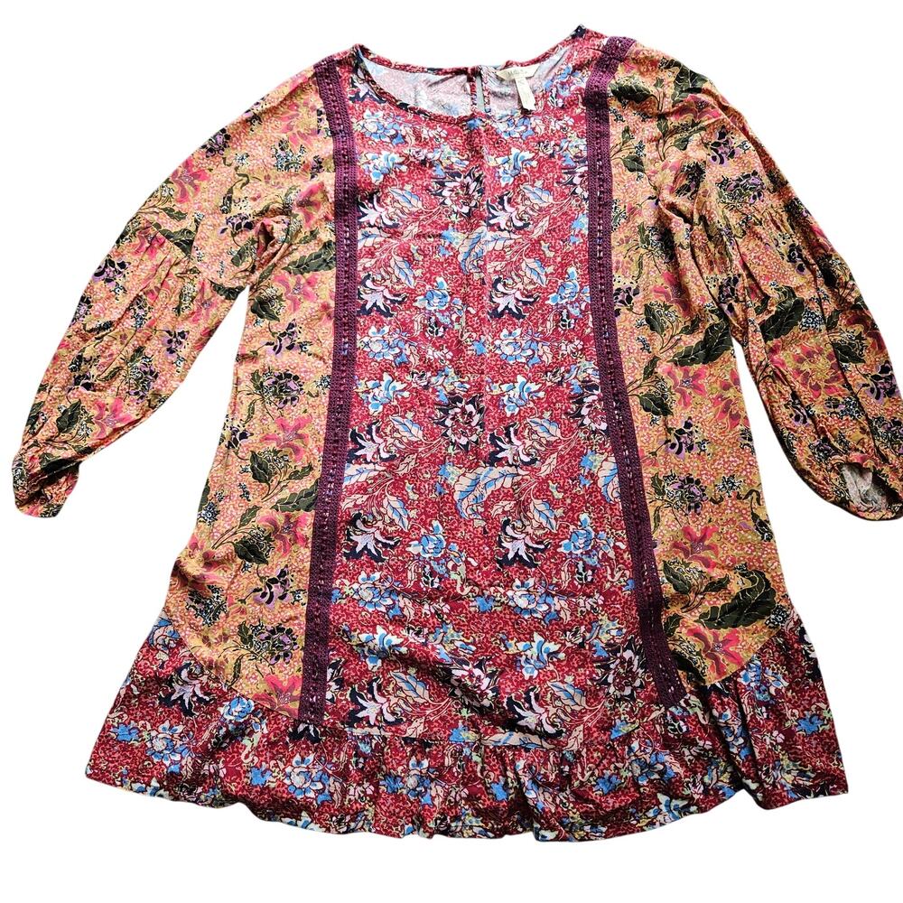Matilda Jane XL Floral Long Sleeve Boho Dress Ruffle Lace Trim